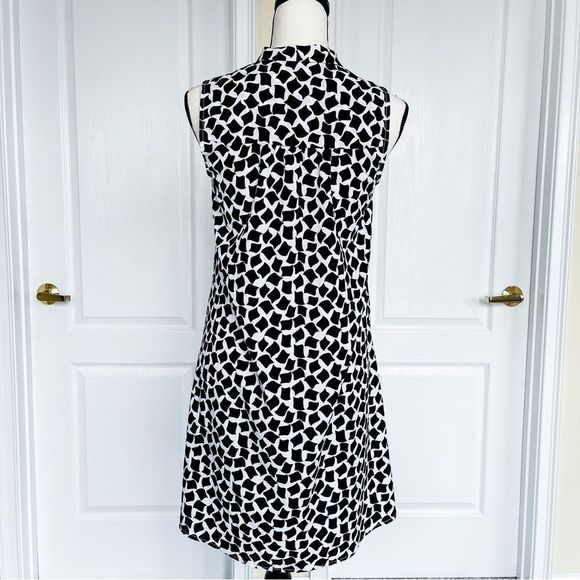 Cece 0 Black White Floating Rhombus Bow Tie Neck Ruffle Back Sleeveless Dress - Picture 10 of 15